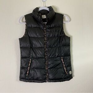 VS Pink Black Animal print trim full zip puffer vest XS
